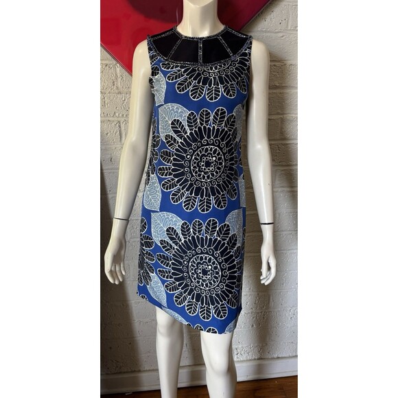 Tory Burch Dress. 100% Silk Size 4 Blue Floral Design Beaded Neckline $395 - Picture 1 of 11